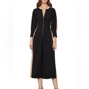 BCBGMaxAzria Black and Tan Zip-Front Cropped Wide Leg Jumpsuit Size XS